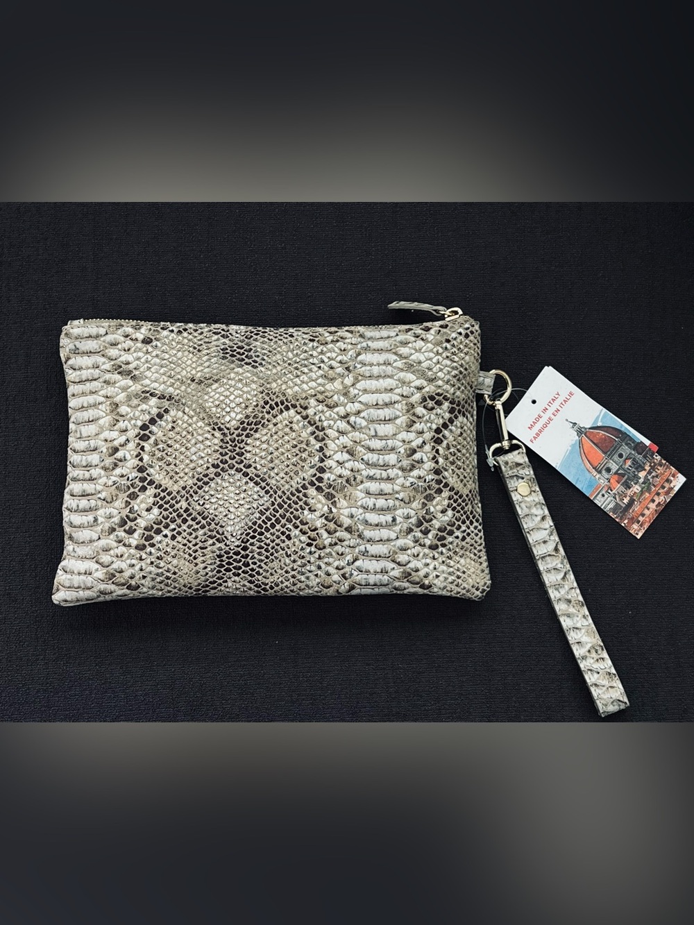 Isadora Italy Snakeskin Embossed Leather Clutch Pouch Bag NWT